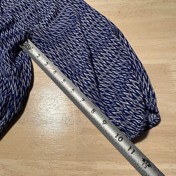 Kenar Blue Black white Patterned Blouse 3/4 Sleeve Elastic Cuff Women's Small - Picture 7 of 8